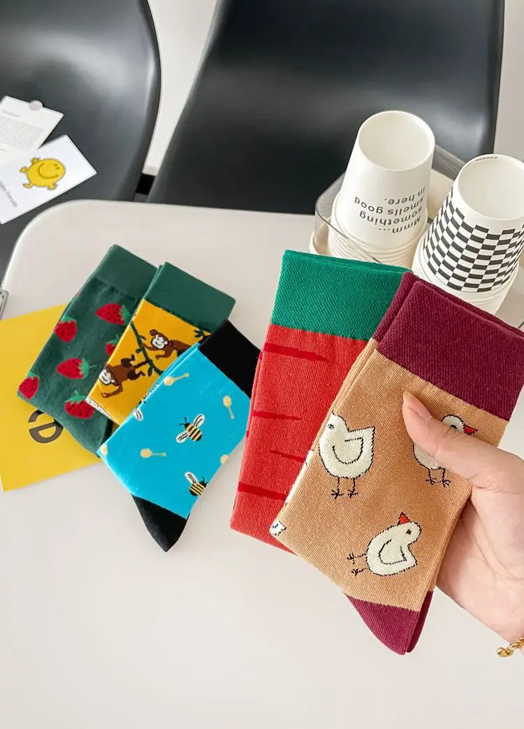 happy trendy men's and women's couple's fashionable socks men's long cotton socks animal color fruit jacquard socks socks socks — feature 10