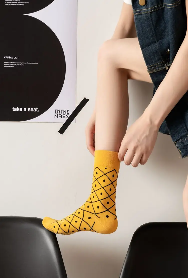 happy trendy men's and women's couple's fashionable socks men's long cotton socks animal color fruit jacquard socks socks socks — feature 2