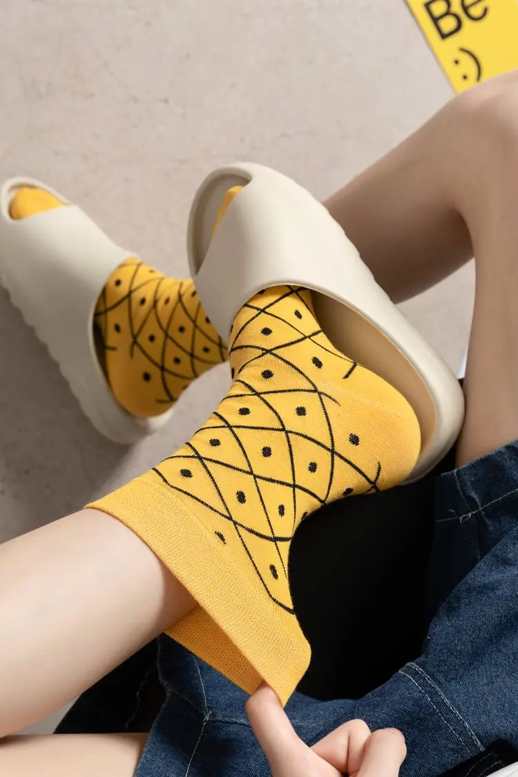 happy trendy men's and women's couple's fashionable socks men's long cotton socks animal color fruit jacquard socks socks socks — feature 3