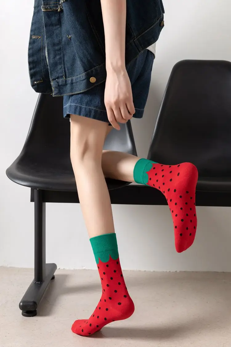 happy trendy men's and women's couple's fashionable socks men's long cotton socks animal color fruit jacquard socks socks socks — feature 4