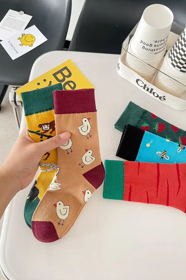 happy trendy men's and women's couple's fashionable socks men's long cotton socks animal color fruit jacquard socks socks socks — feature 8