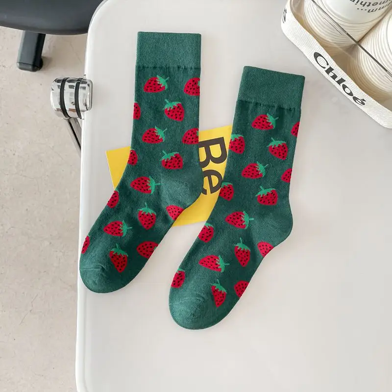 happy trendy men's and women's couple's fashionable socks men's long cotton socks animal color fruit jacquard socks socks socks