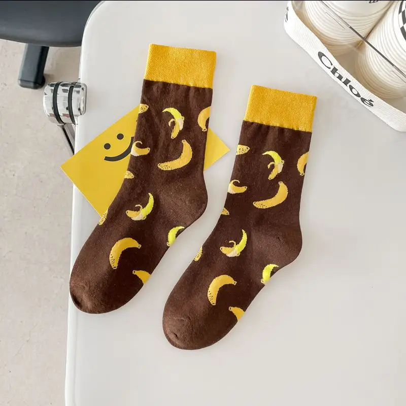 happy trendy men's and women's couple's fashionable socks men's long cotton socks animal color fruit jacquard socks socks socks