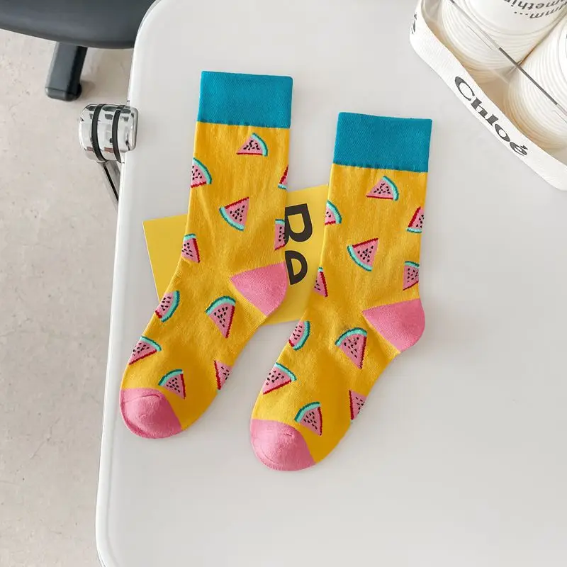 happy trendy men's and women's couple's fashionable socks men's long cotton socks animal color fruit jacquard socks socks socks