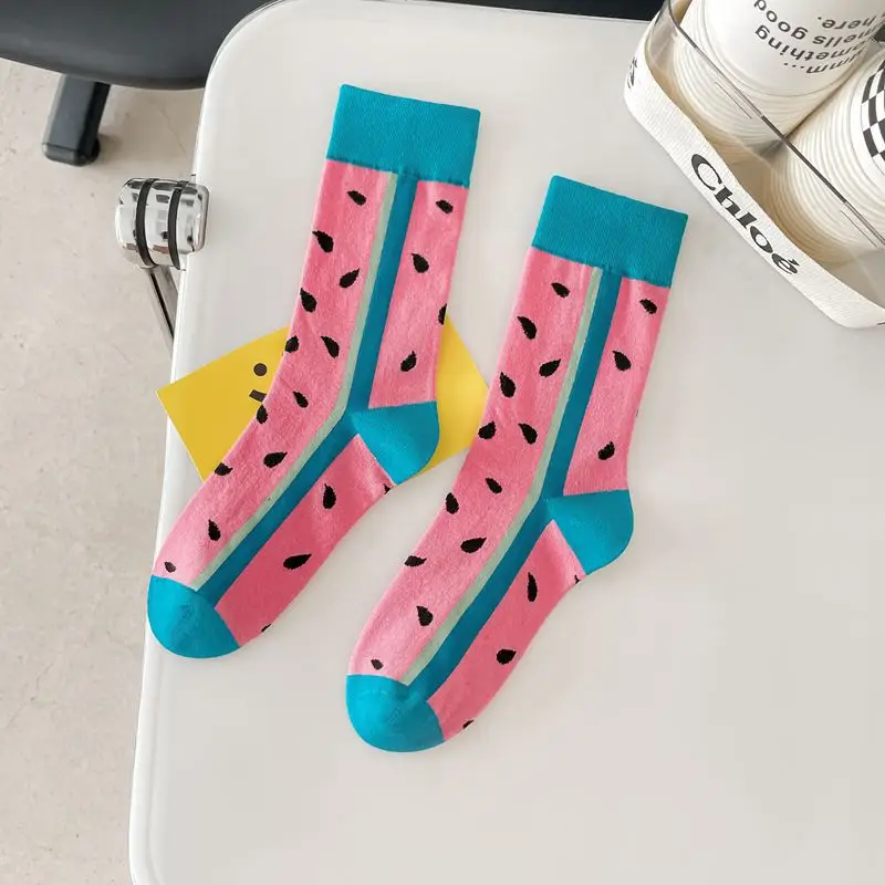 happy trendy men's and women's couple's fashionable socks men's long cotton socks animal color fruit jacquard socks socks socks