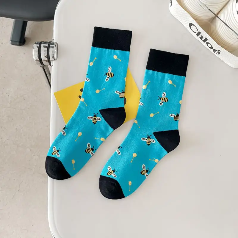 happy trendy men's and women's couple's fashionable socks men's long cotton socks animal color fruit jacquard socks socks socks