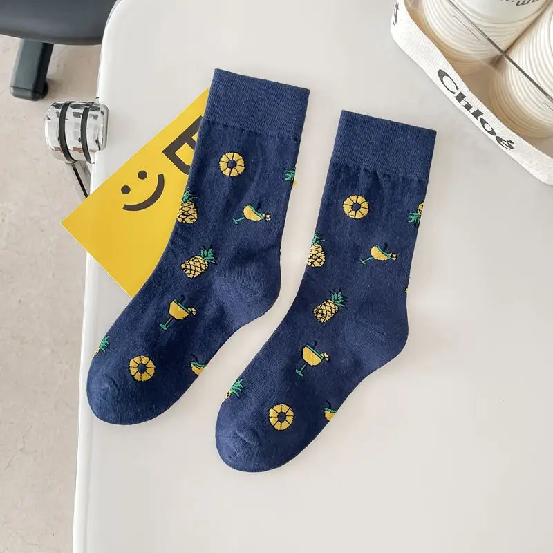 happy trendy men's and women's couple's fashionable socks men's long cotton socks animal color fruit jacquard socks socks socks