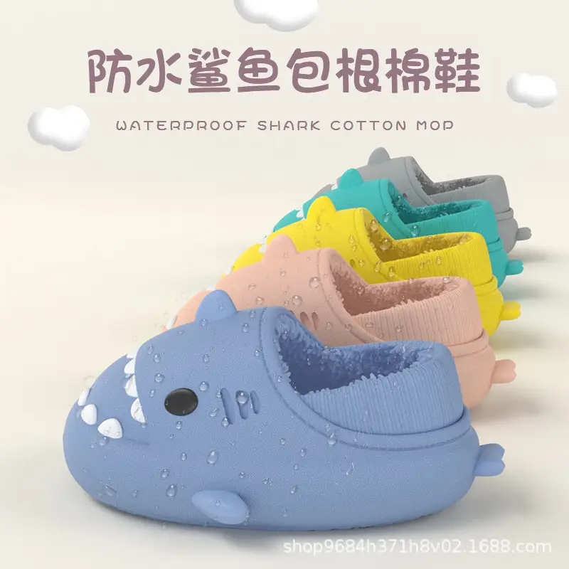 Cartoon Shark Couple Cotton Slippers, Eva Thickened Warm Indoor Outdoor Furry Slippers, Cotton Shoes with a Soft Cushioning Feel