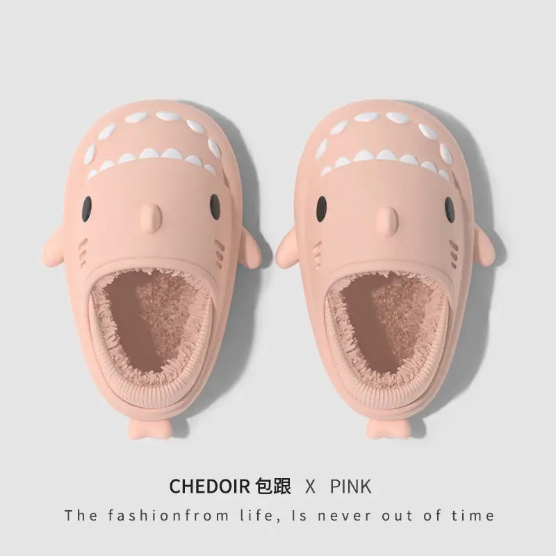 Cartoon Shark Couple Cotton Slippers, Eva Thickened Warm Indoor Outdoor Furry Slippers, Cotton Shoes with a Soft Cushioning Feel