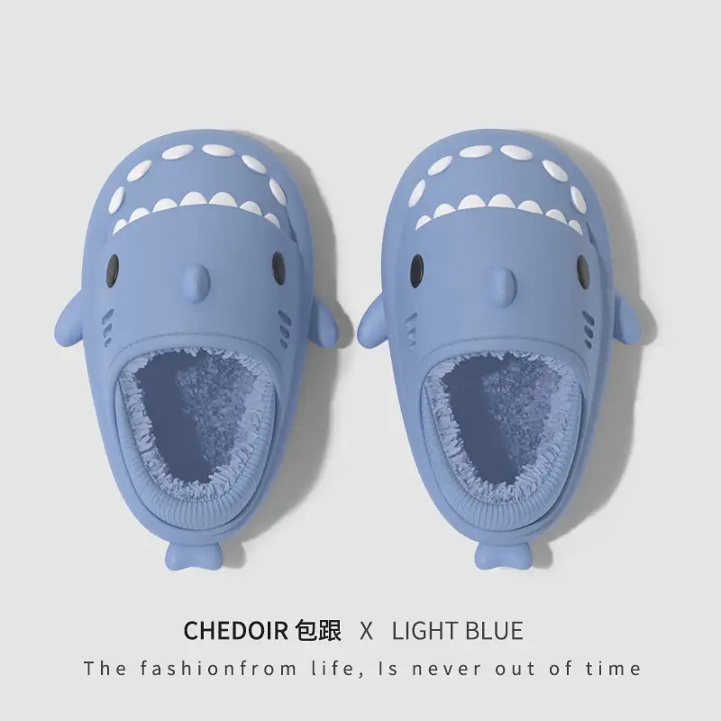 Cartoon Shark Couple Cotton Slippers, Eva Thickened Warm Indoor Outdoor Furry Slippers, Cotton Shoes with a Soft Cushioning Feel