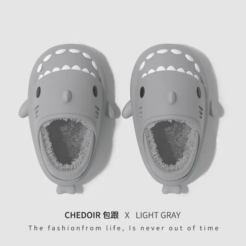 Cartoon Shark Couple Cotton Slippers, Eva Thickened Warm Indoor Outdoor Furry Slippers, Cotton Shoes with a Soft Cushioning Feel
