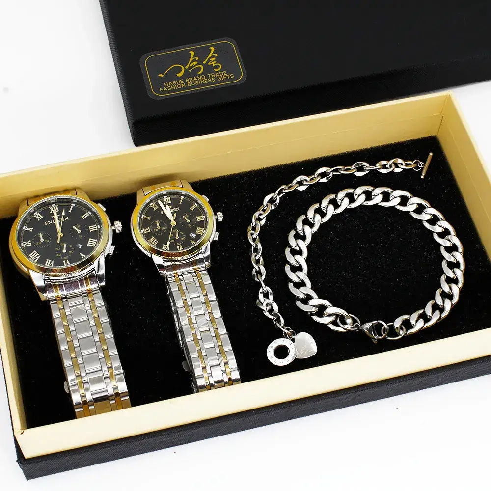Couple Watch Set Gold Silver Chain Bracelet - Image 3
