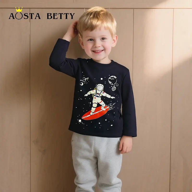 Astronaut Planet Printed Cotton Long Sleeve T-Shirt Black - Image 2