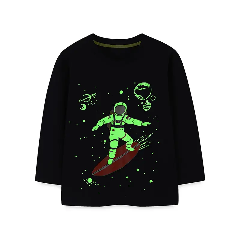 Astronaut Planet Printed Cotton Long Sleeve T-Shirt Black - Image 3