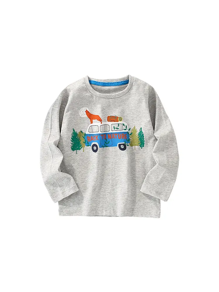 2023 Kids Cotton T-Shirt Gray Long Sleeve Boys - Image 6