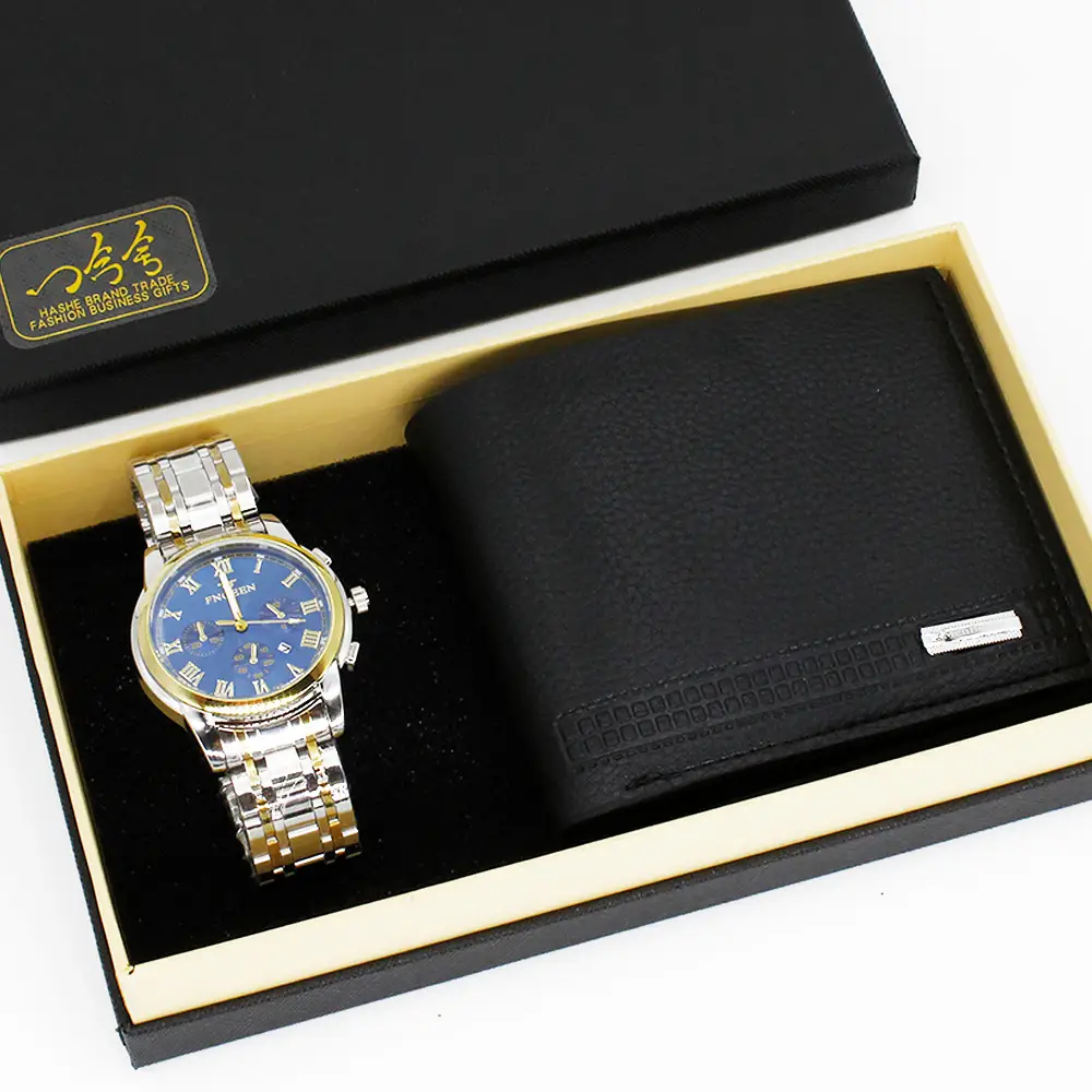 Men's Blue Quartz Watch & Wallet Set Black Gold — feature 6
