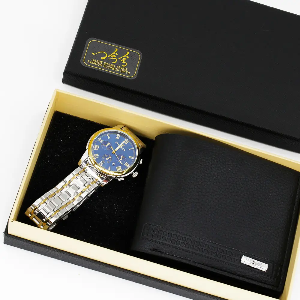 Men's Blue Quartz Watch & Wallet Set Black Gold — feature 8