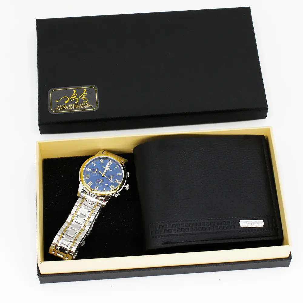 Men's Blue Quartz Watch & Wallet Set Black Gold — feature 9