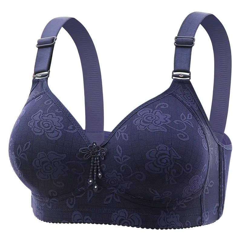 New plus size jacquard thin cup three breasted middle-aged and elderly push up full cup bra non-magnetic wireless sexy underwear - Image 7