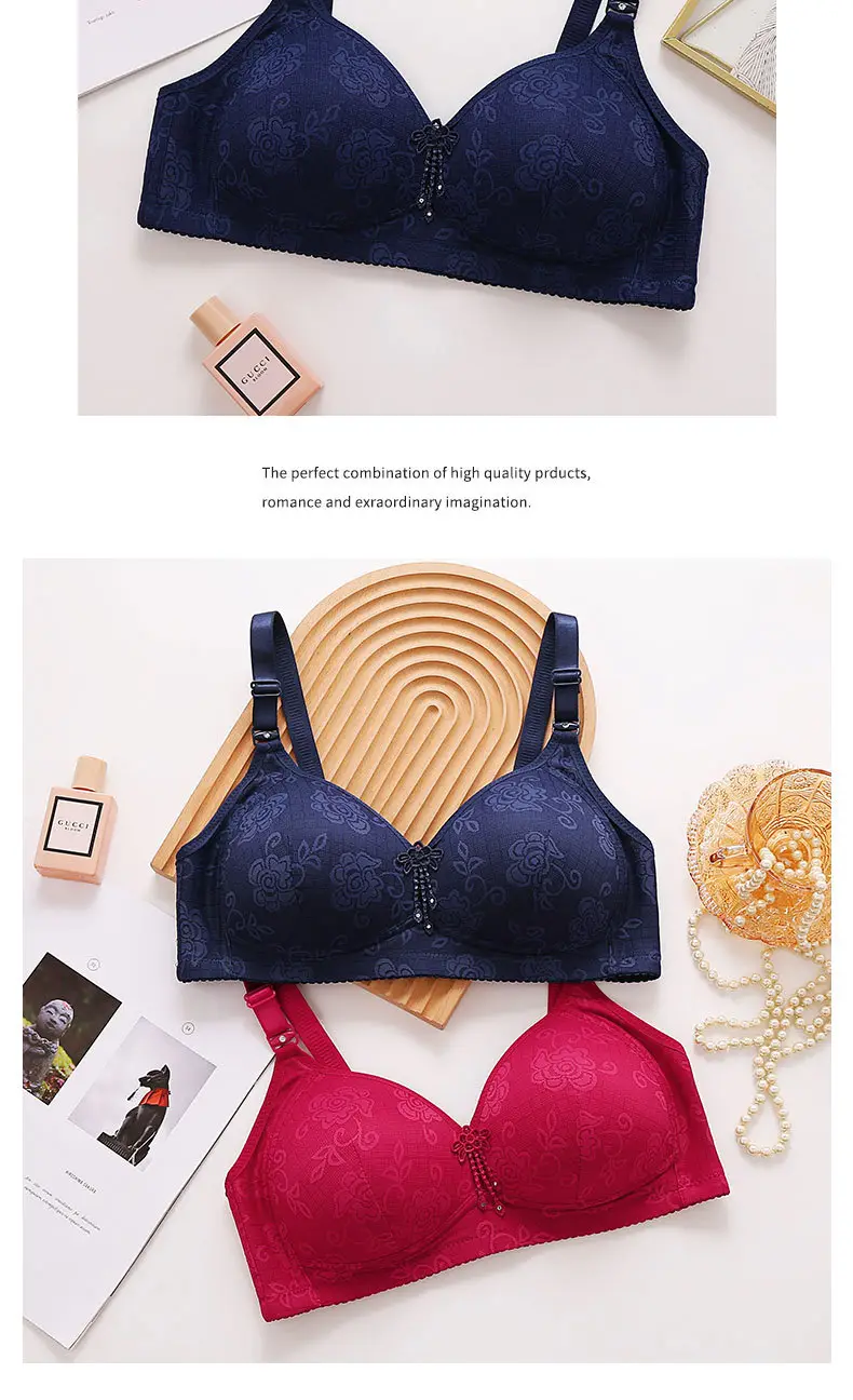 New plus size jacquard thin cup three breasted middle-aged and elderly push up full cup bra non-magnetic wireless sexy underwear — feature 20