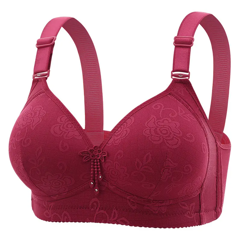 New plus size jacquard thin cup three breasted middle-aged and elderly push up full cup bra non-magnetic wireless sexy underwear - Image 2