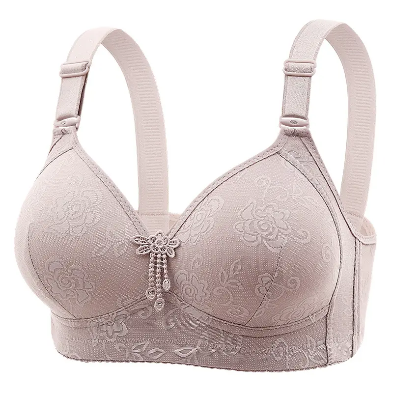 New plus size jacquard thin cup three breasted middle-aged and elderly push up full cup bra non-magnetic wireless sexy underwear - Image 3