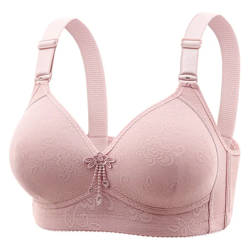 New plus size jacquard thin cup three breasted middle-aged and elderly push up full cup bra non-magnetic wireless sexy underwear - Image 4
