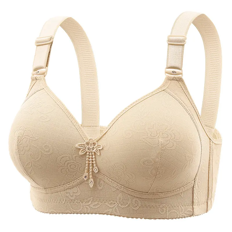 New plus size jacquard thin cup three breasted middle-aged and elderly push up full cup bra non-magnetic wireless sexy underwear - Image 5