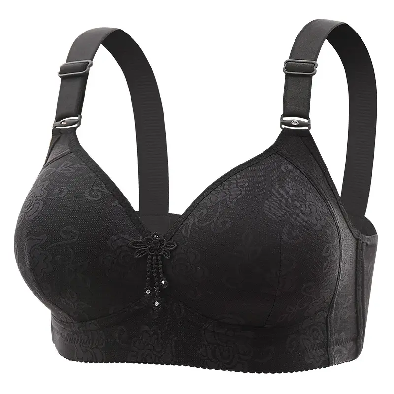 New plus size jacquard thin cup three breasted middle-aged and elderly push up full cup bra non-magnetic wireless sexy underwear - Image 6