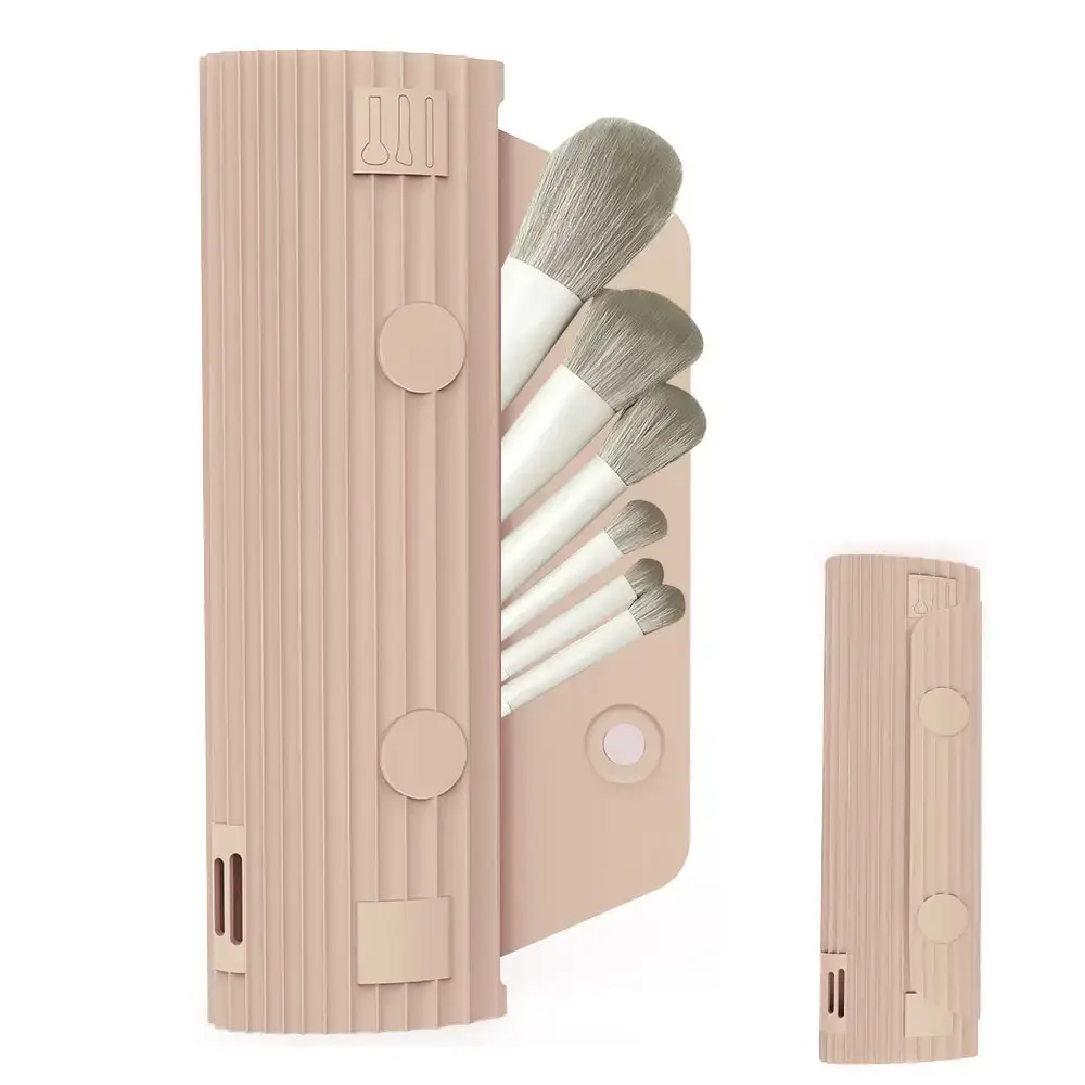 Pink Silicone Makeup Brush Storage Box with Dustproof Design - Image 11
