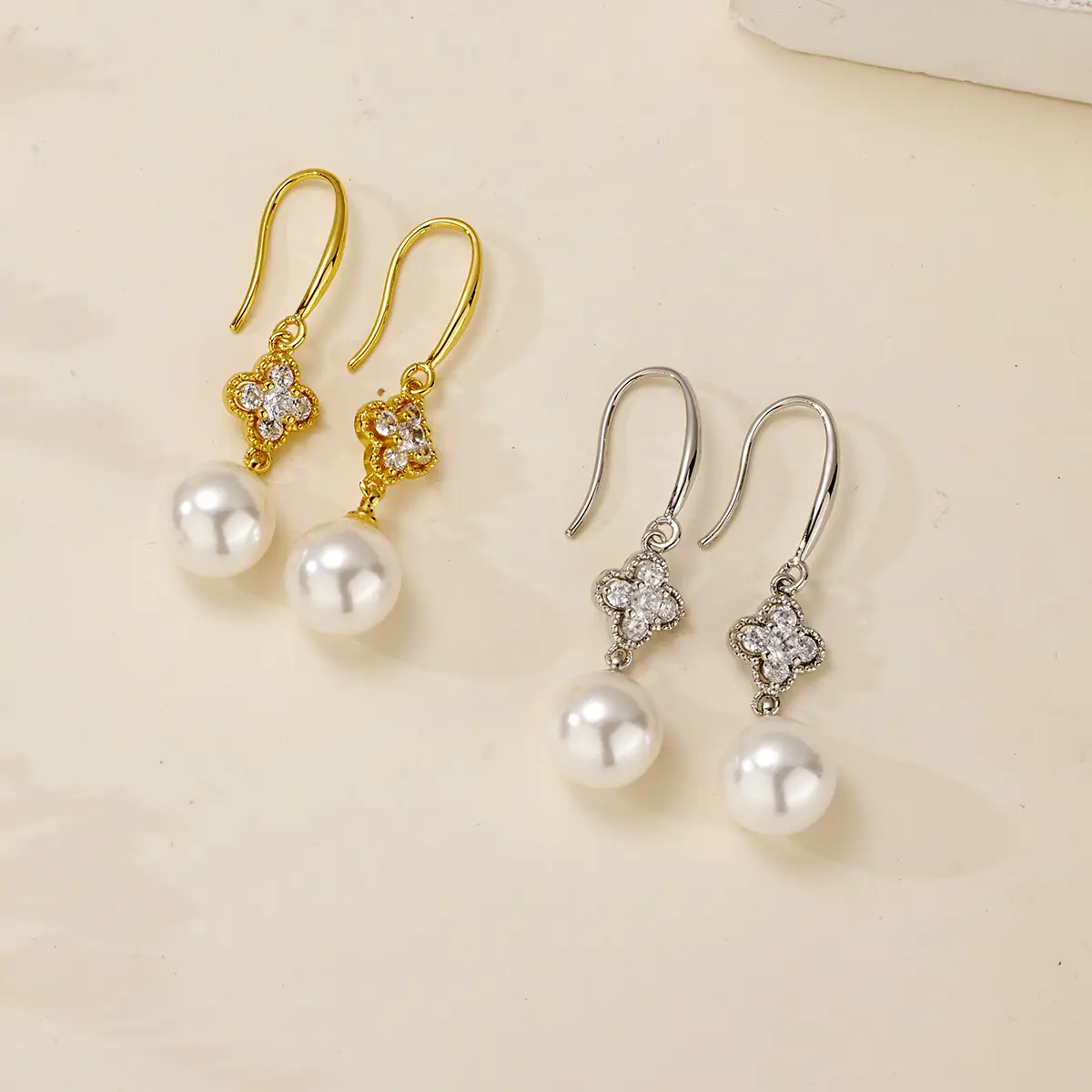 Vintage Pearl Earrings Gold Silver Hook Design - Image 2