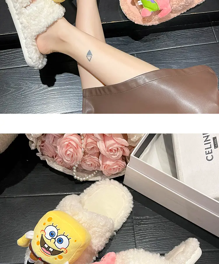 2026 Autumn New Hot-Selling Indoor Furry Slippers for Women, Cute Cartoon Design, Fleece-Lined, Warm Cotton Slippers for Outdoor Wear — feature 11