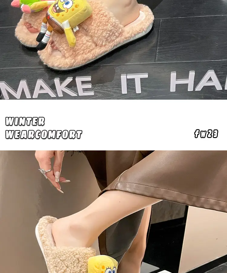 2026 Autumn New Hot-Selling Indoor Furry Slippers for Women, Cute Cartoon Design, Fleece-Lined, Warm Cotton Slippers for Outdoor Wear — feature 16