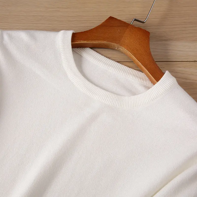 Men's White Knitted Crewneck Pullover Shirt - Image 5
