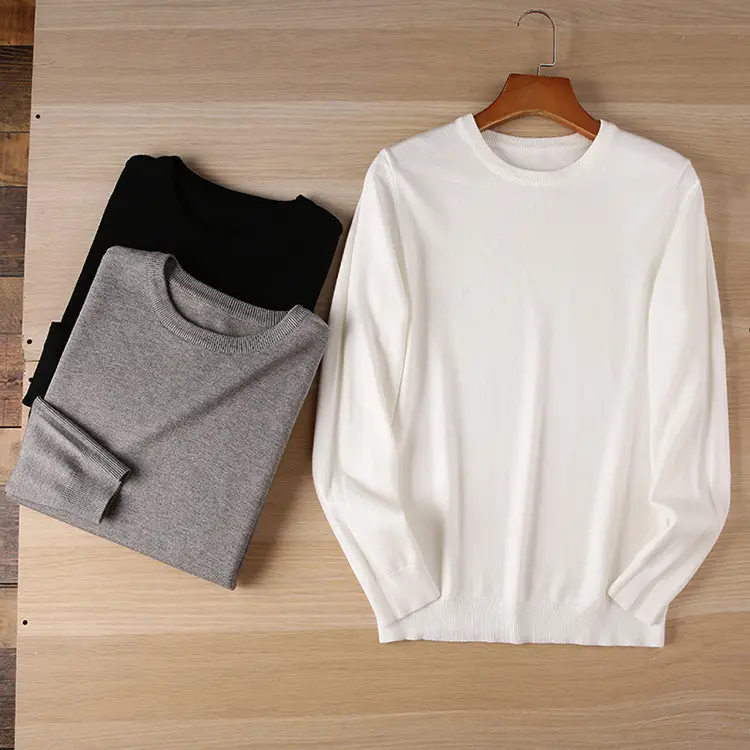 Men's White Knitted Crewneck Pullover Shirt — feature 21