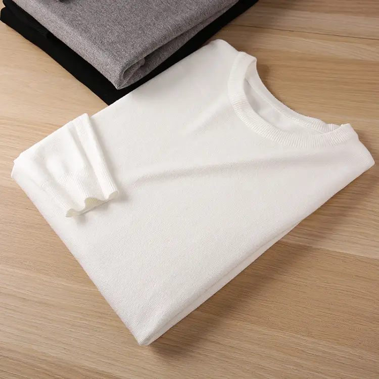 Men's White Knitted Crewneck Pullover Shirt — feature 24