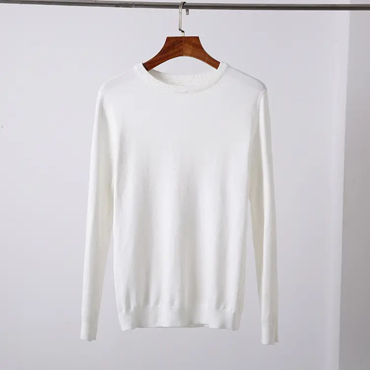 Men's White Knitted Crewneck Pullover Shirt — feature 6