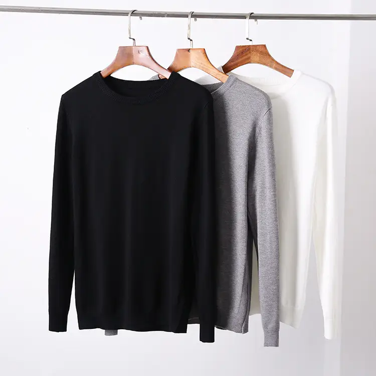 Men's White Knitted Crewneck Pullover Shirt — feature 9