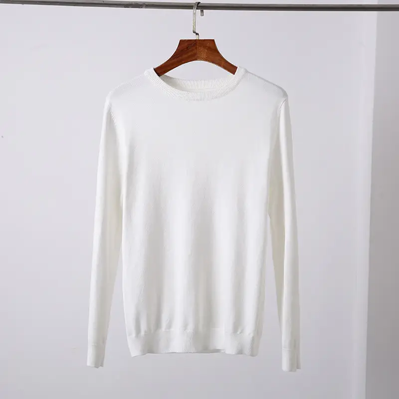 Men's White Knitted Crewneck Pullover Shirt - Image 2