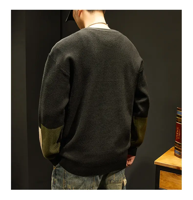 Men's Knit American Sweater Brown Green Contrast Loose Fit — feature 3