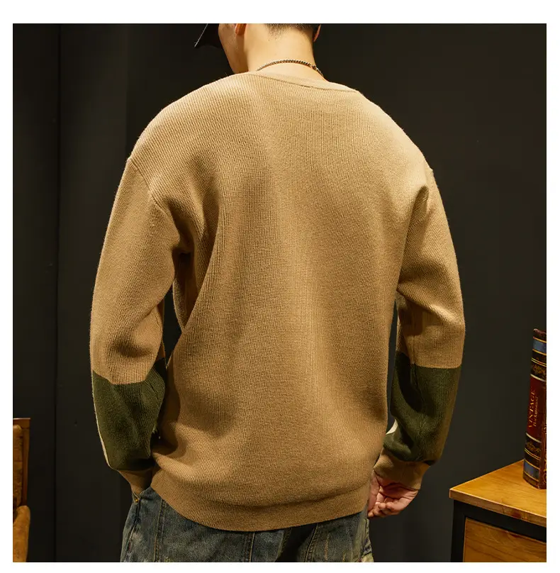 Men's Knit American Sweater Brown Green Contrast Loose Fit — feature 8