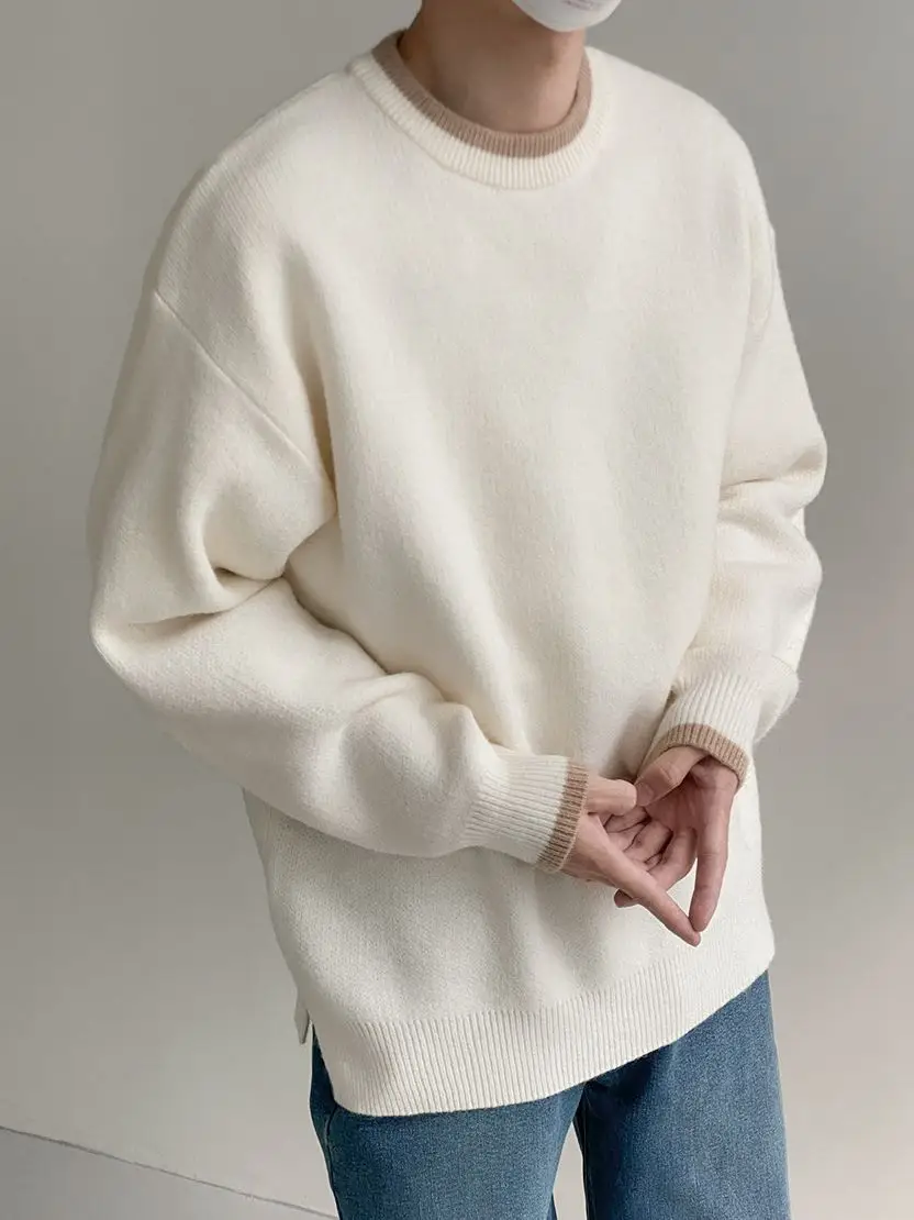 Men Black Knitted Round Neck Sweater for Winter