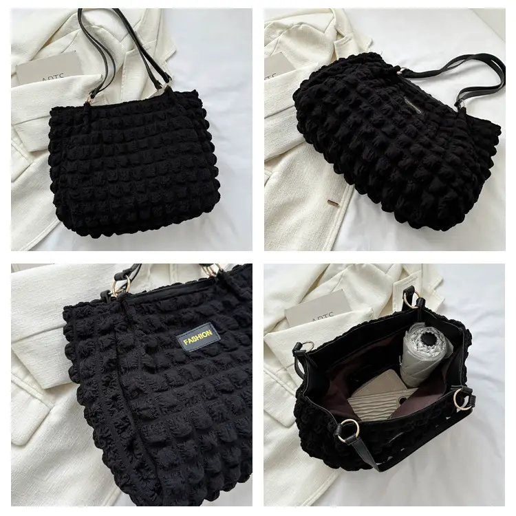 Black Korean Style Pleated Shoulder Bag for Women — feature 7