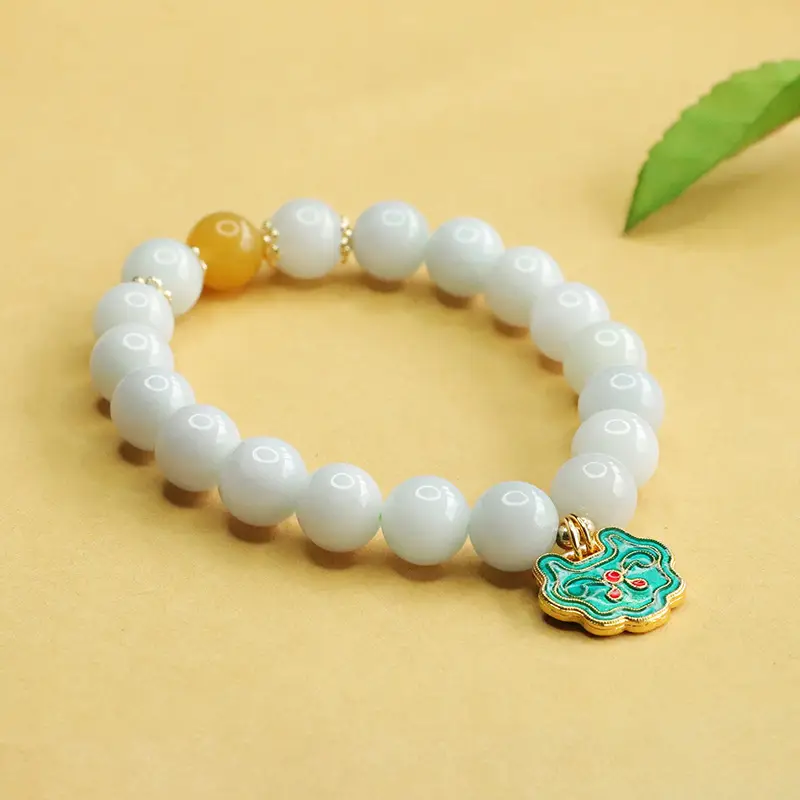 Aiyu Jade Bracelet with Enamel Pendant - Image 3
