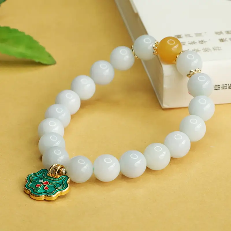 Aiyu Jade Bracelet with Enamel Pendant - Image 4