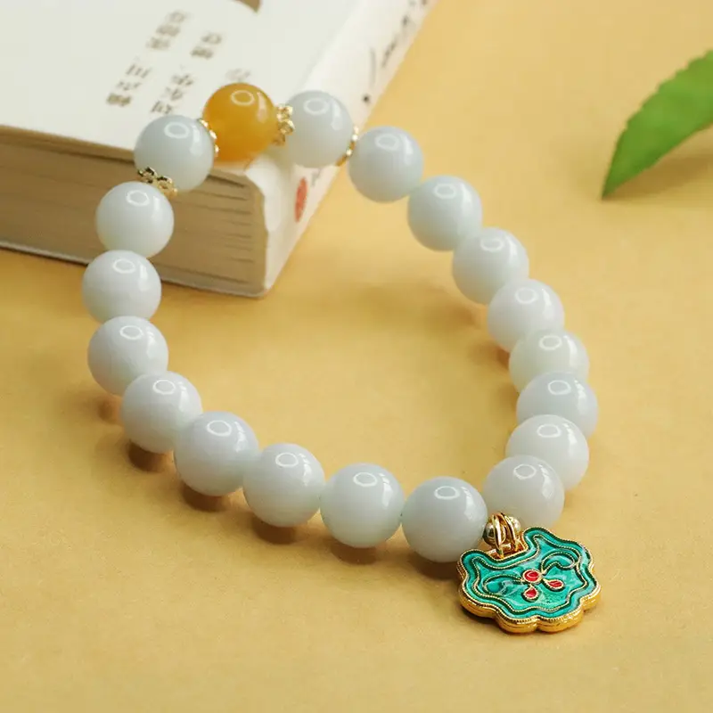 Aiyu Jade Bracelet with Enamel Pendant - Image 5
