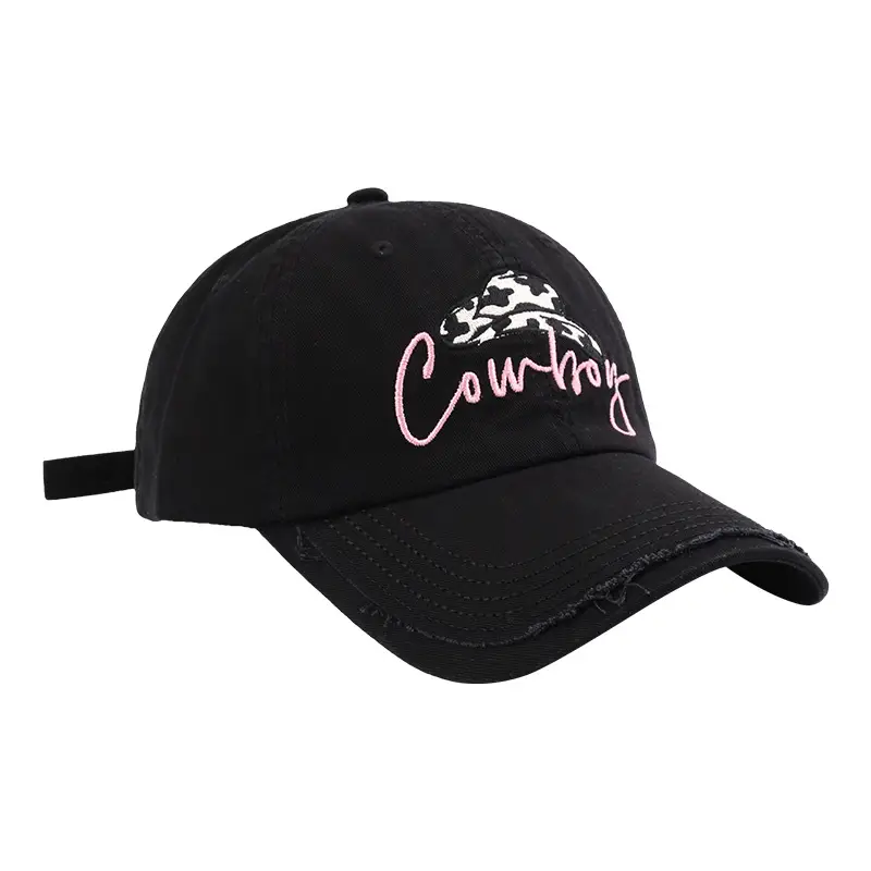 Black Embroidered Baseball Cap with "Country" Design - Image 7