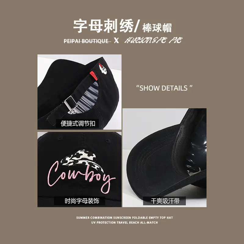 Black Embroidered Baseball Cap with "Country" Design — feature 3