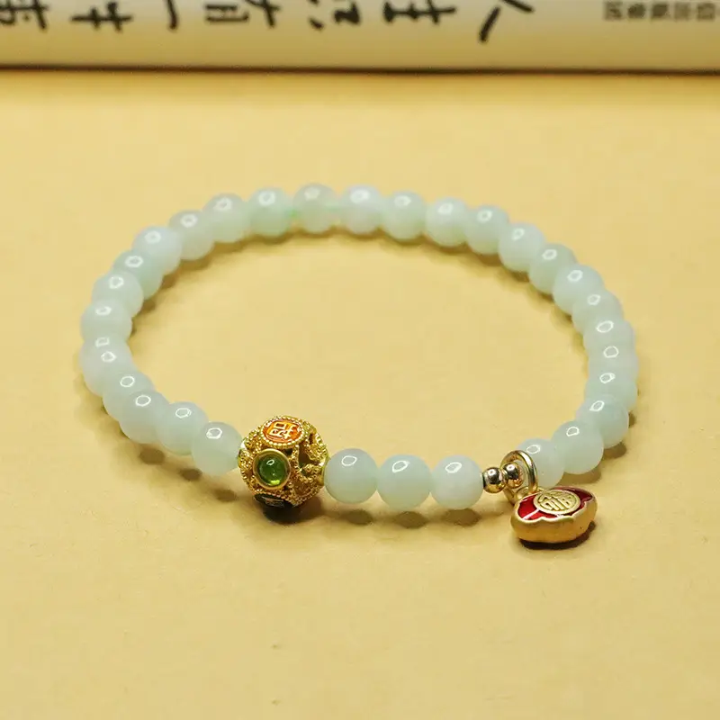 Jadeite Pearl Bracelet with Gold Pendant - Image 3