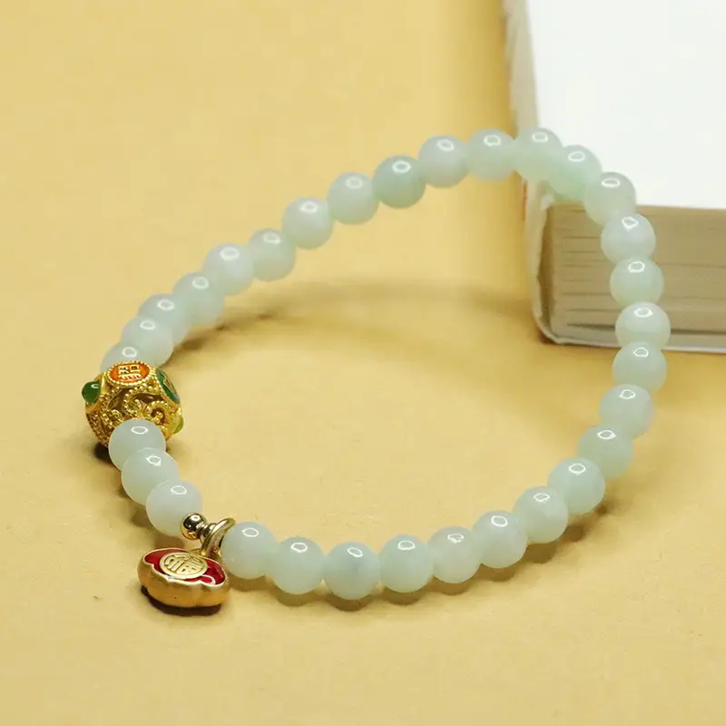 Jadeite Pearl Bracelet with Gold Pendant - Image 4